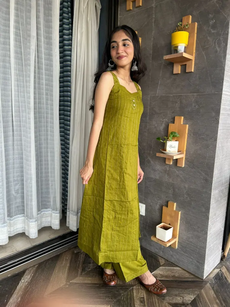 Green Striped Organic Cotton Kurta
