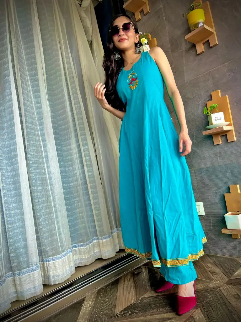 Embroidered Turquoise Organic Cotton Dress 