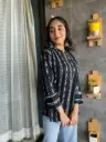 Black Organic Cotton Short Kurti with Leaf Design