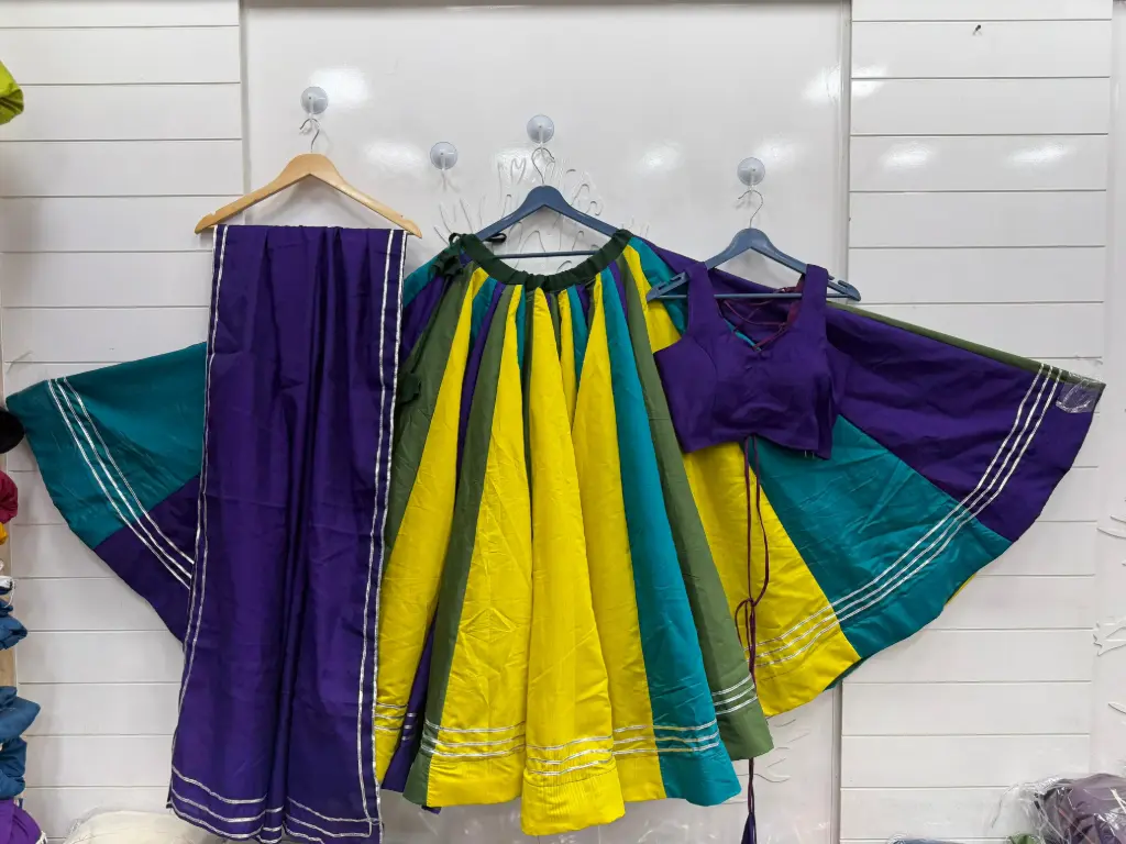 Roman Cotton Multi-Color Lehenga Choli Set with Gota Lace Dupatta 