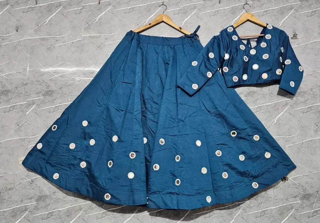  Mirror Work Pure Roman Cotton Lehenga Choli Set - Navratri 2025 Collection (Teal Blue)