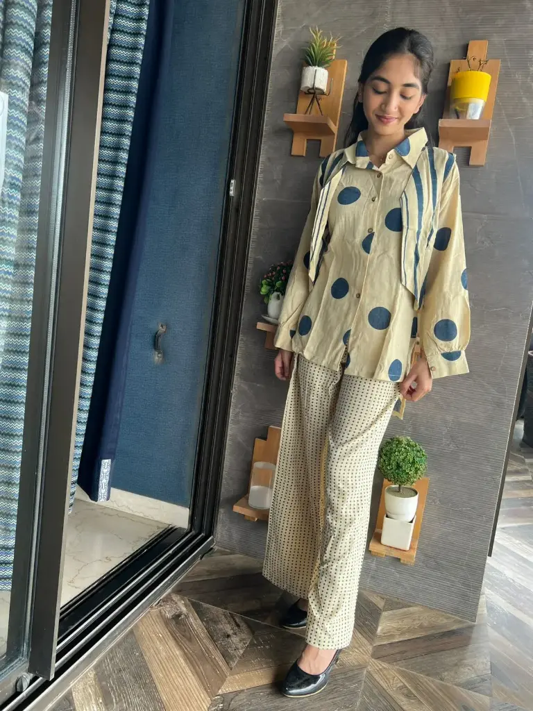 Indigo Polka & Stripe Co-ord Set – Premium Cotton