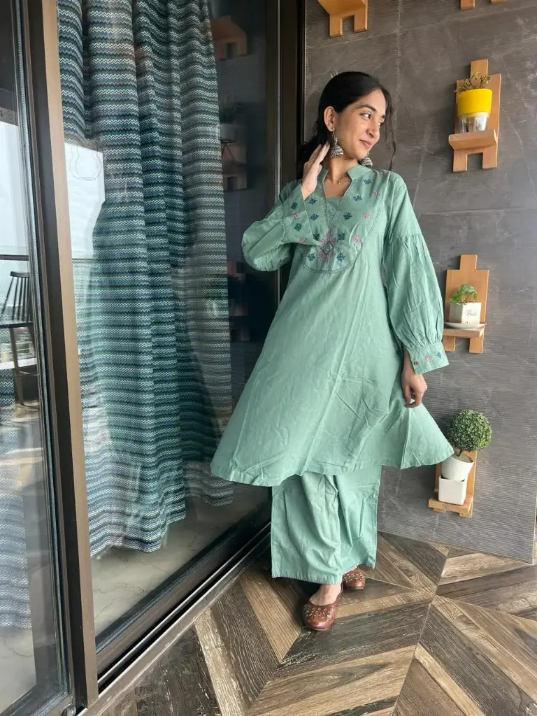 Mint Elegance – Handcrafted Premium Cotton Kurta