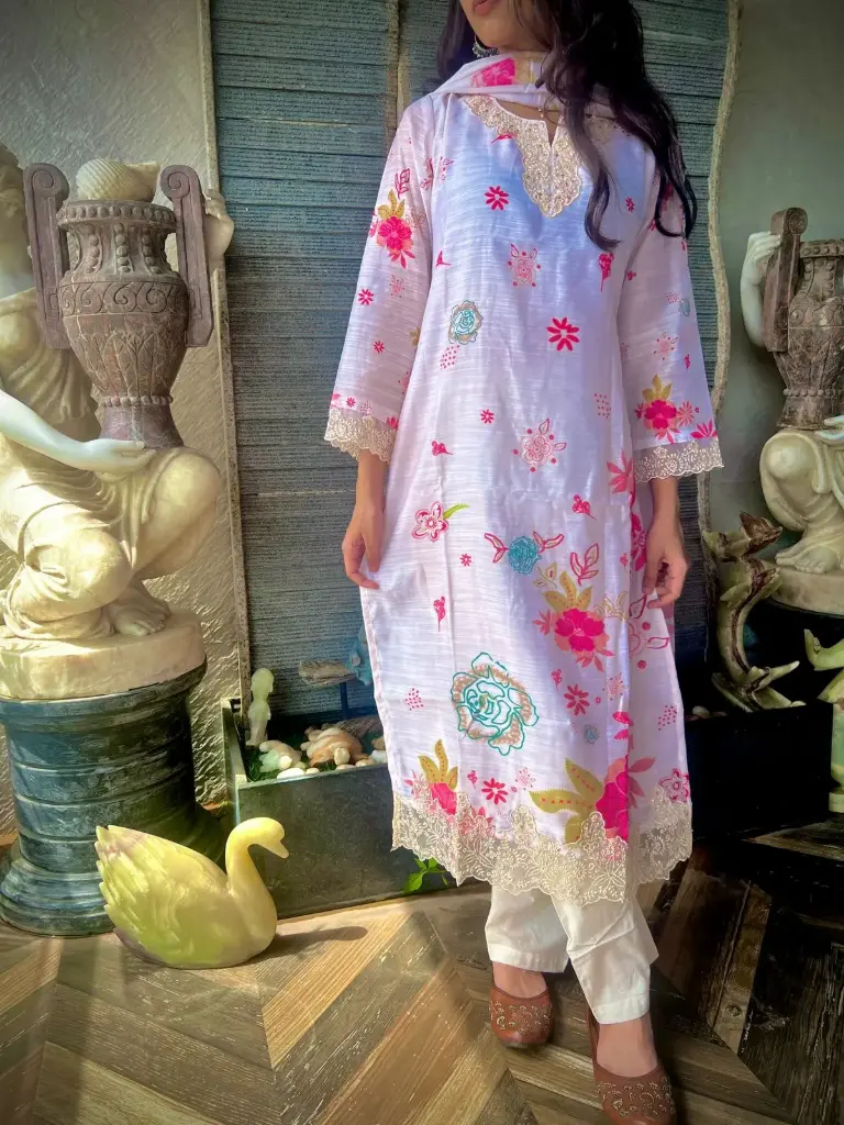 Floral Elegance Organza Dress with Dupatta