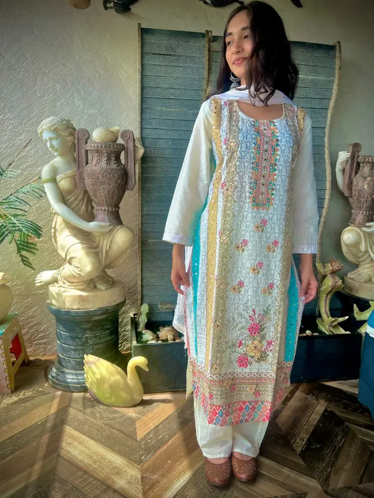 Chikan Kari Cotton Dress with Dupatta