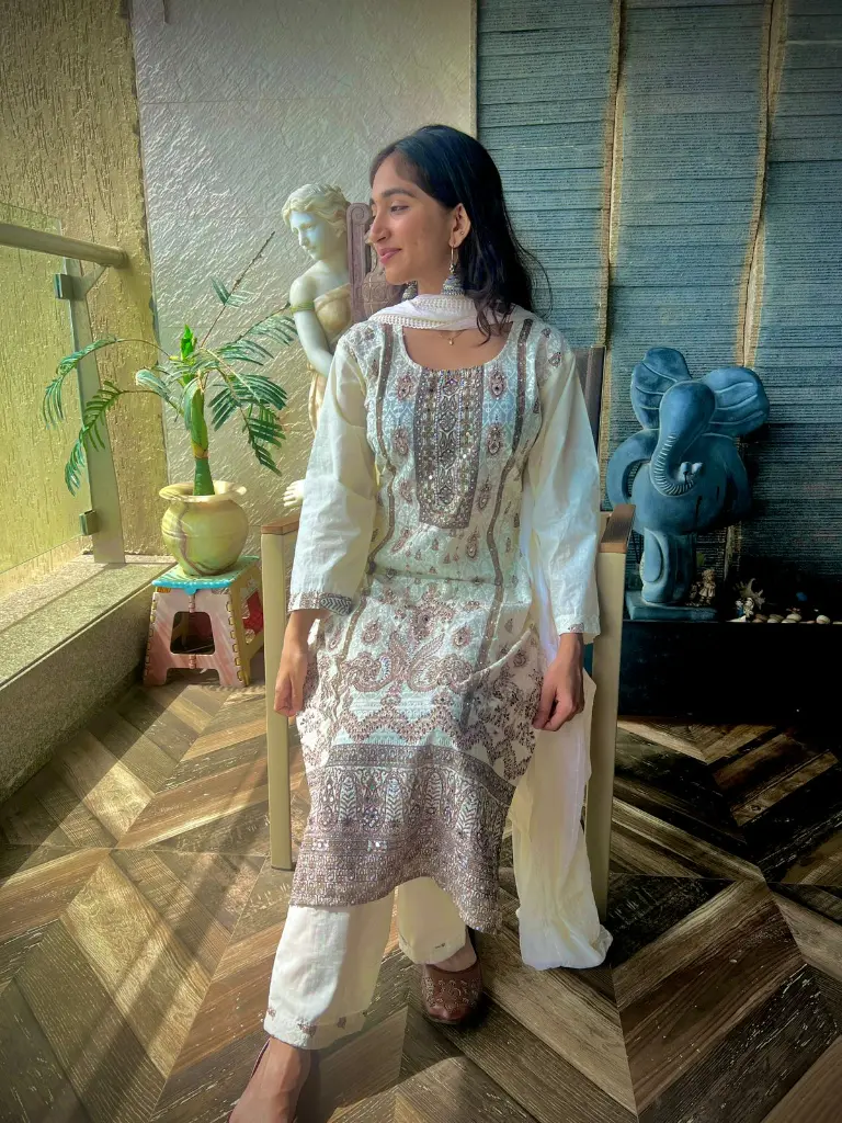 Mirror work Chickan Dress with Dupatta
