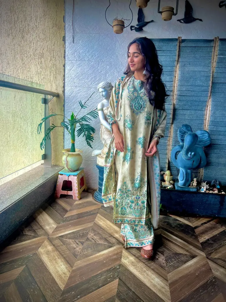 Floral Print Chiffon Dress with Dupatta