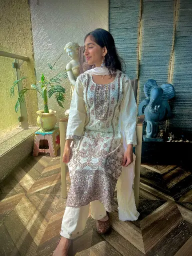 Mirror work Chickan Dress with Dupatta