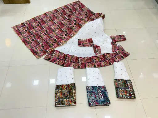 Vibrant Print Cotton Lehenga Set with Gota Lace Dupatta