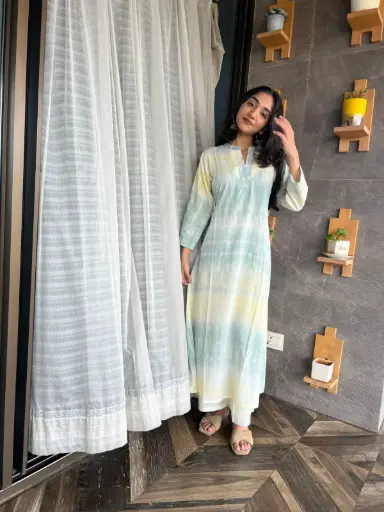 Green and Yellow Tie-Dye Organic Cotton Two-Piece Kurta Set