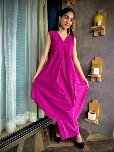 Fuchsia Organic Cotton Two-Piece Kurta Set