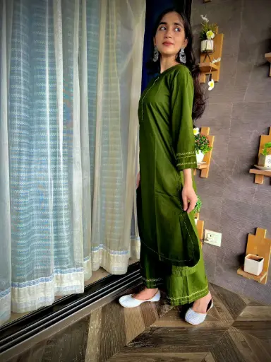 Green Organic Cotton Two-Piece Kurta Set