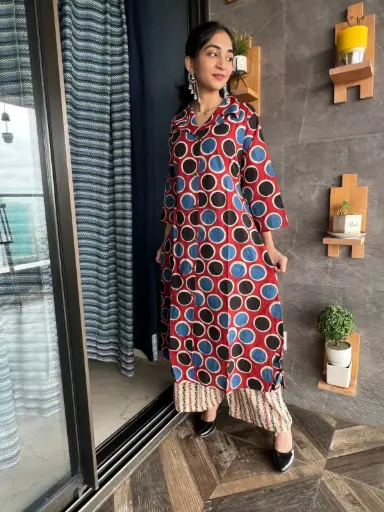 Retro Polka Pop Button-Down Kurta Set – Premium Cotton