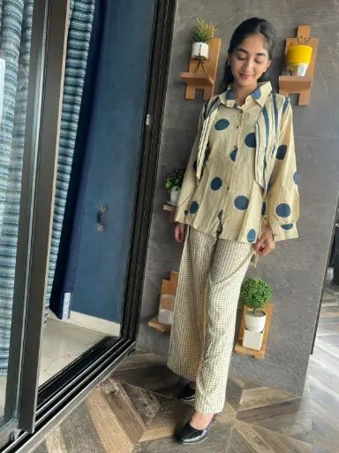 Indigo Polka & Stripe Co-ord Set – Premium Cotton