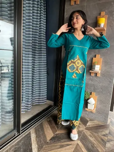 Teal Ace Printed Cotton Coord Set