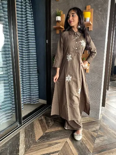 Mocha Bloom Embroidered Cotton Set