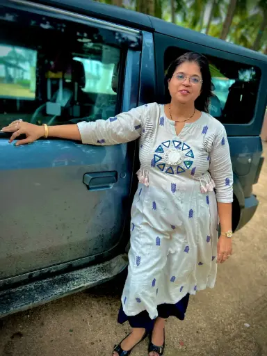 Grey Organic Cotton Kurta with Blue Motif and Tassel Detailing