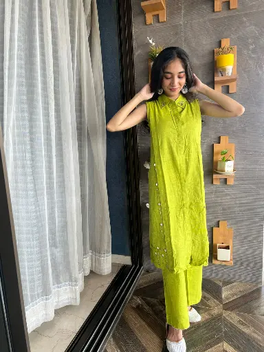 Lime Green Cotton Tunic with Grommet Detailing